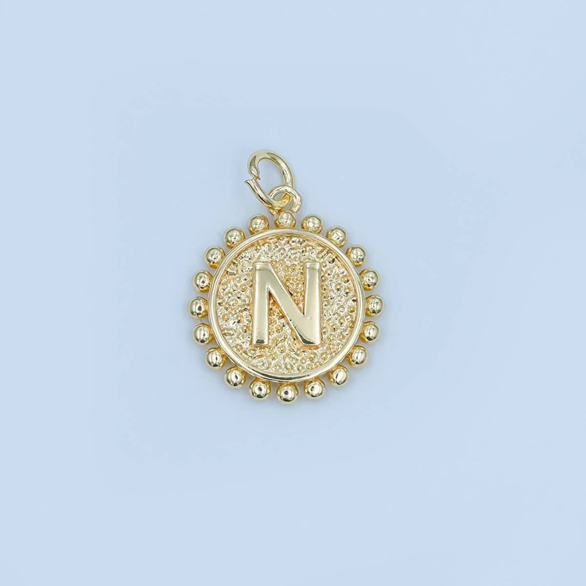 24K Gold Filled Initial Letter Geometric Dotted Round Charm | A292 - A304