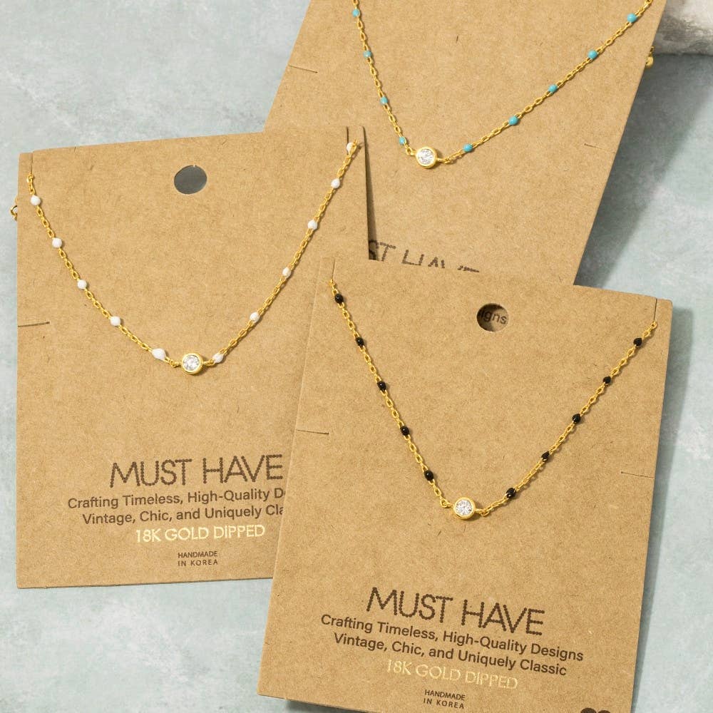 Gold Dipped Cz Pendant Enamel Accent Necklace