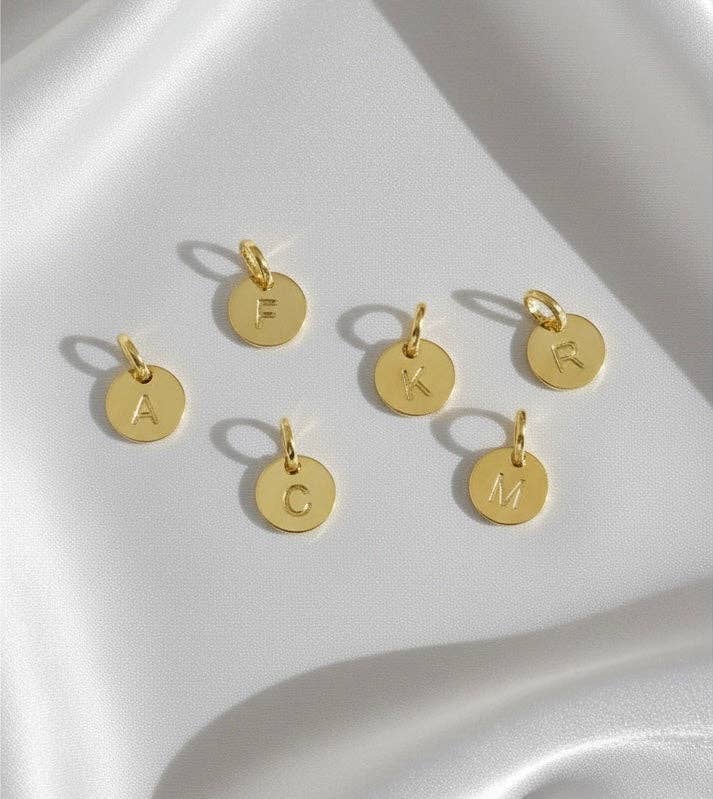 Stamped Tiny Initial Letter Charm in 18k Gold Filled Complete Alphabet