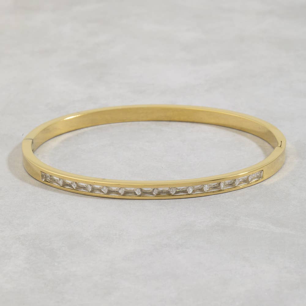 Stainless Steel Baguette Cz Channel Bangle Bracelet