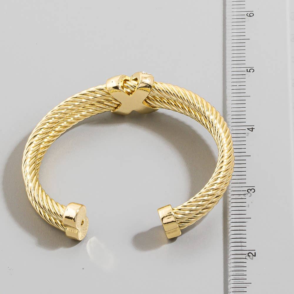 Gold Dipped Layered Two Tone Cz Rope Cuff Bracelet