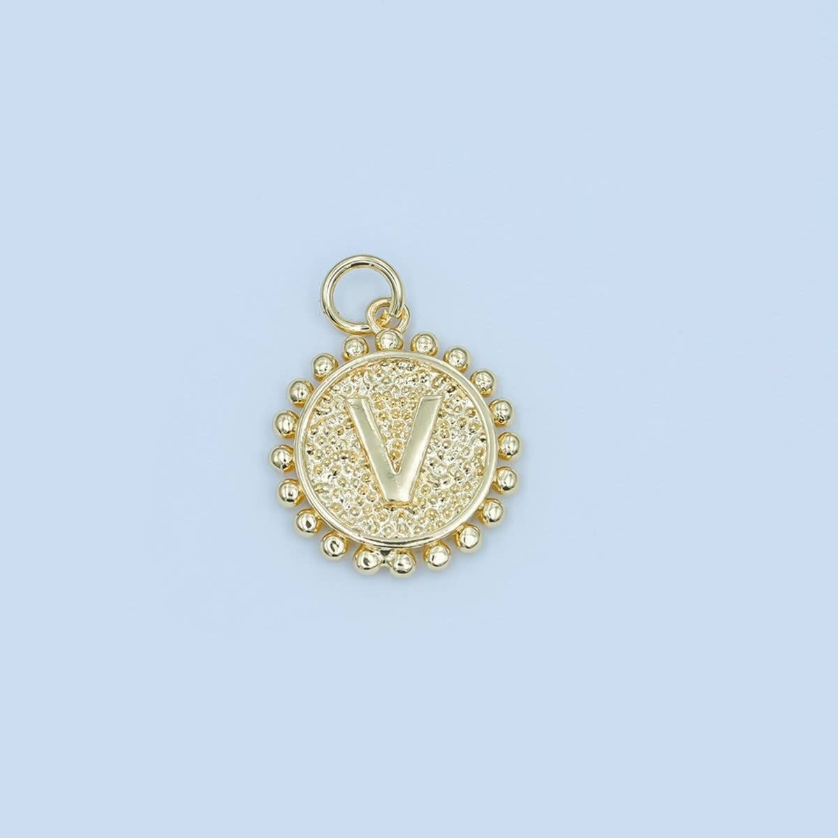 24K Gold Filled Initial Letter Geometric Dotted Round Charm | A292 - A304