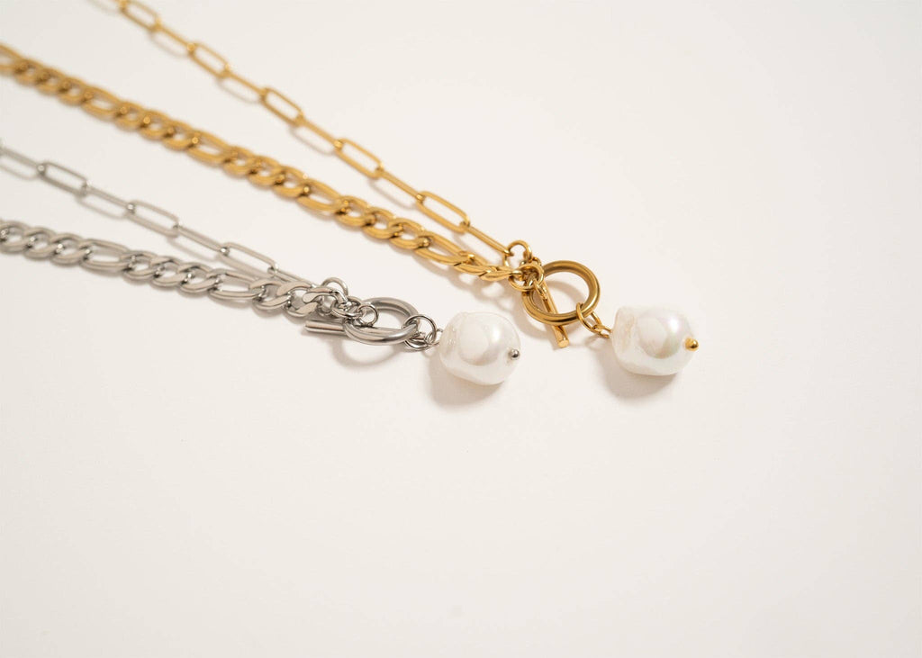 18K Gold PVD Toggle Clasp Freshwater Pearl Charm Necklace