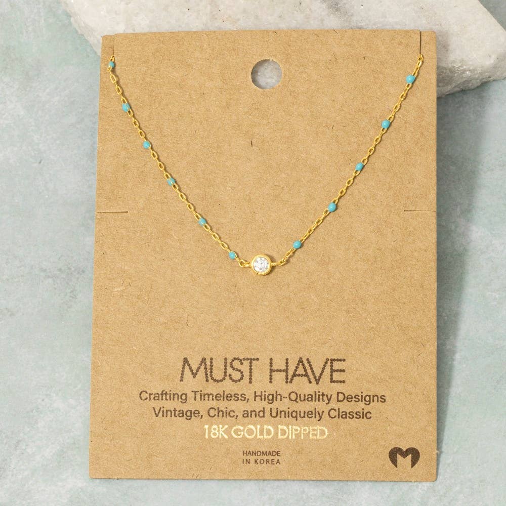 Gold Dipped Cz Pendant Enamel Accent Necklace