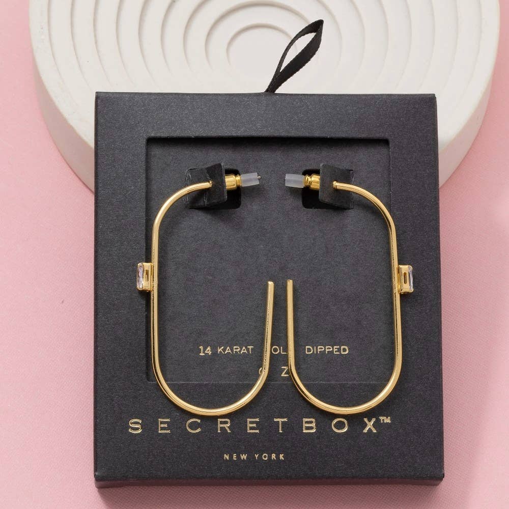 Secret Box Gold Dipped Cz Open Oval Hoop Earrings