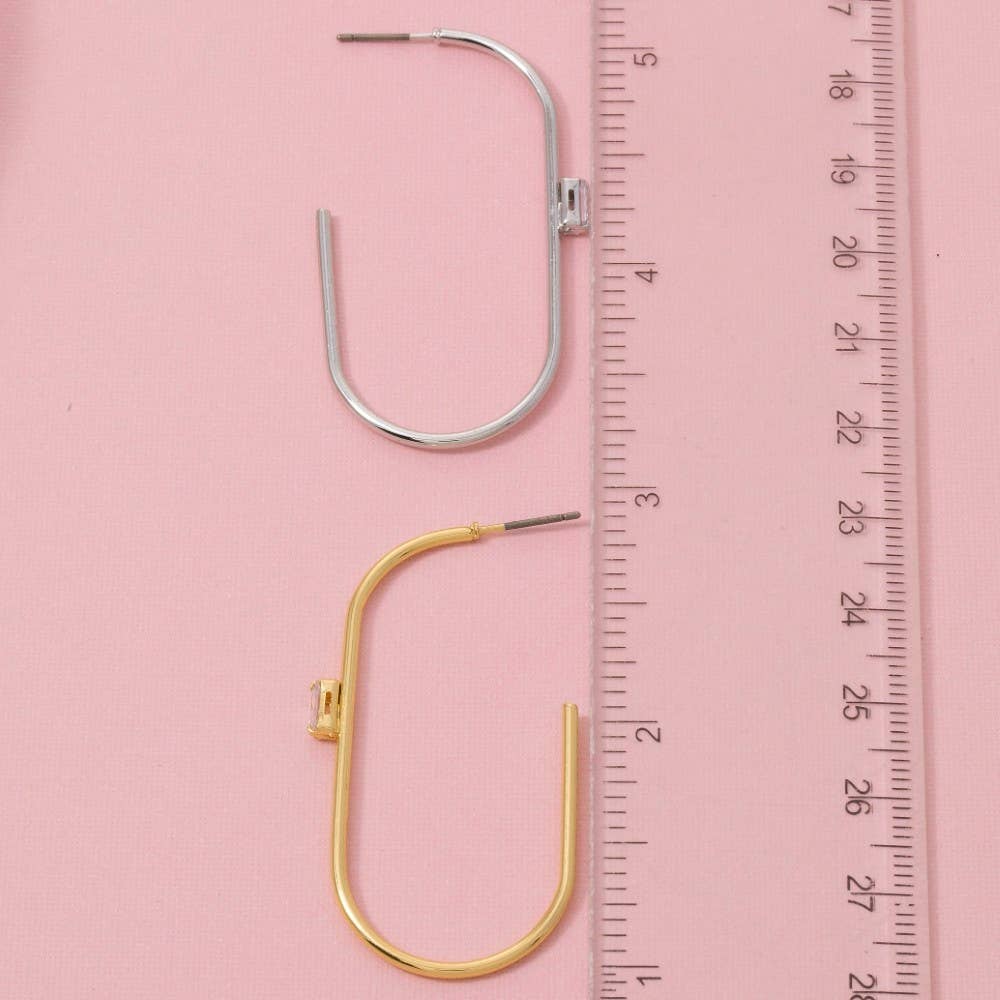 Secret Box Gold Dipped Cz Open Oval Hoop Earrings