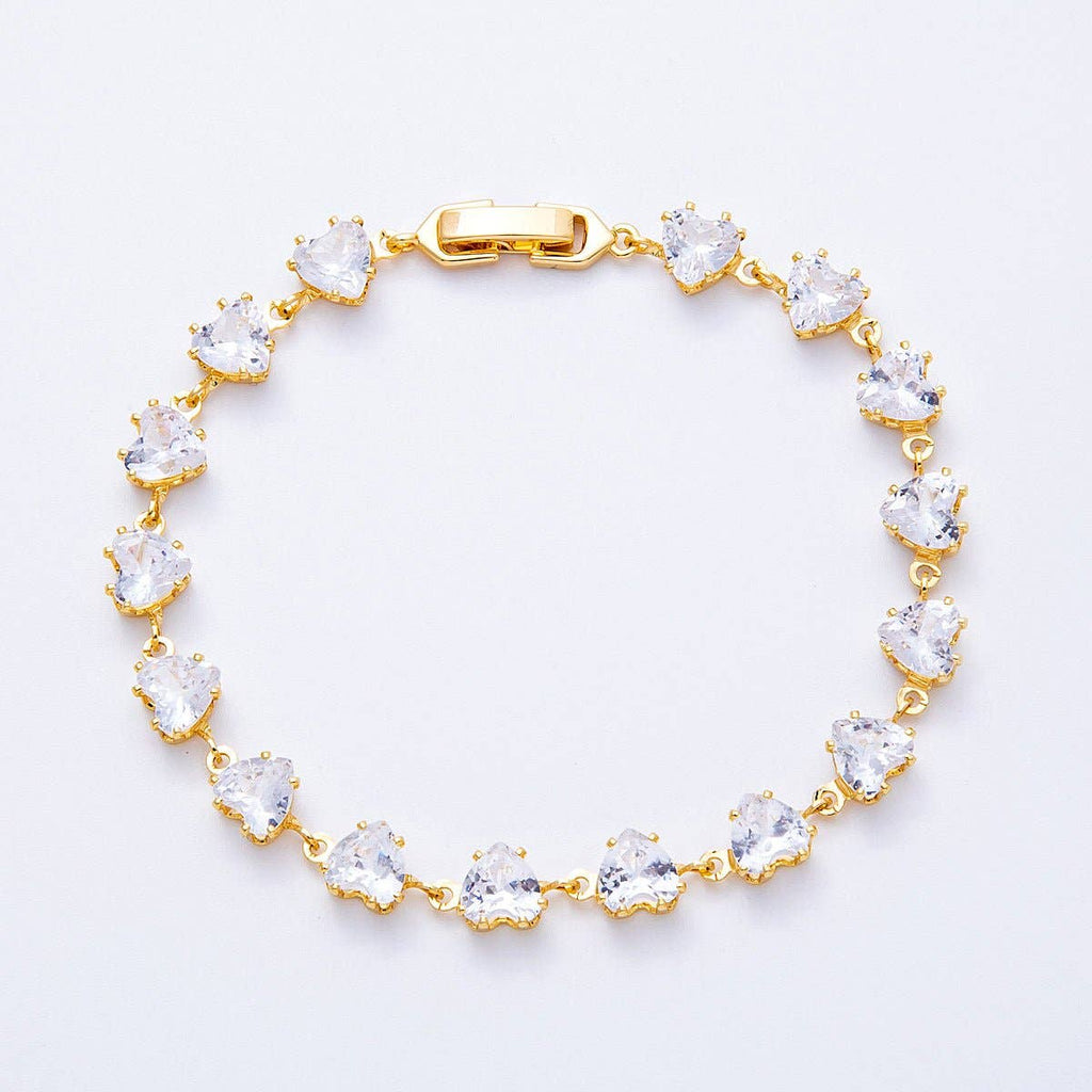 18K Gold Filled 7mm Clear, Pink CZ Heart Tennis Chain 7 Inch Bracelet | WA-04216 WA-04217