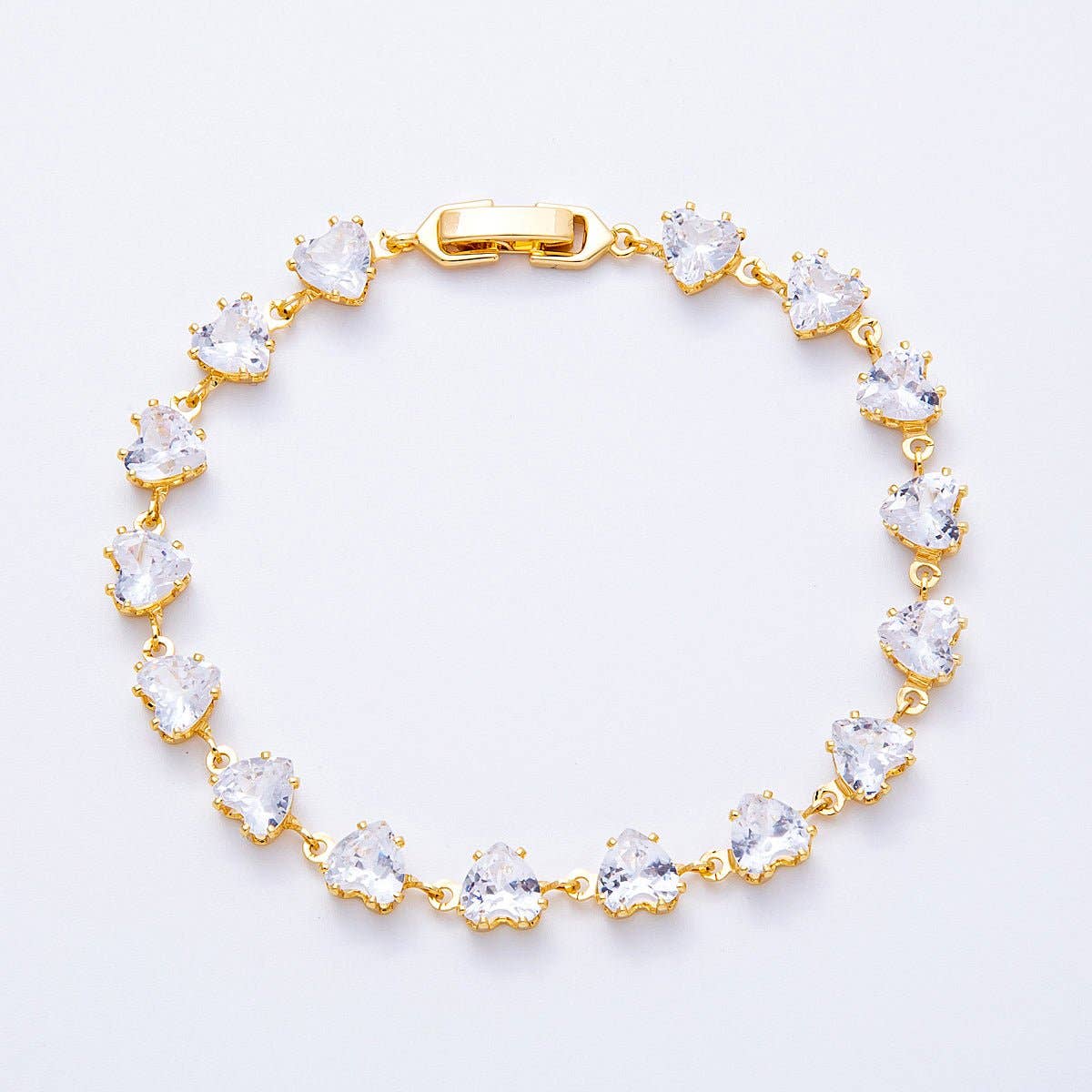 18K Gold Filled 7mm Clear, Pink CZ Heart Tennis Chain 7 Inch Bracelet | WA-04216 WA-04217