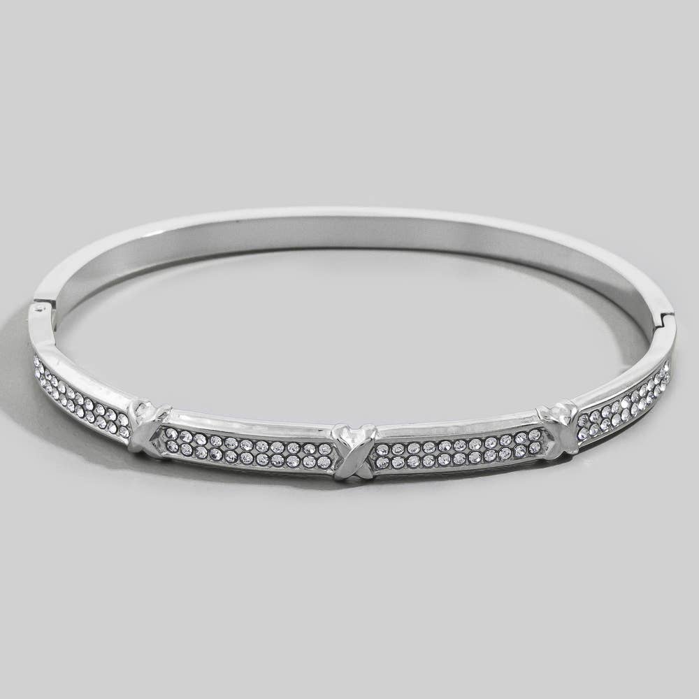 Gold Dipped Pave Cz X Divider Bangle Bracelet
