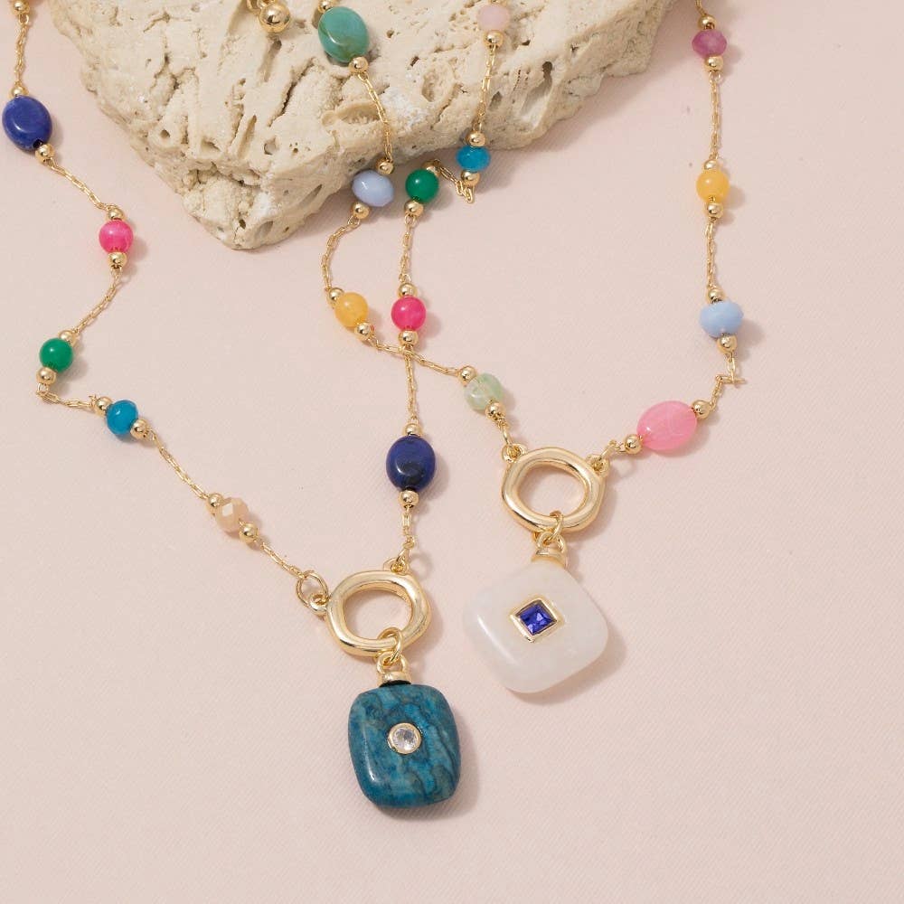 Multicolor Stone Pendant Station Necklace