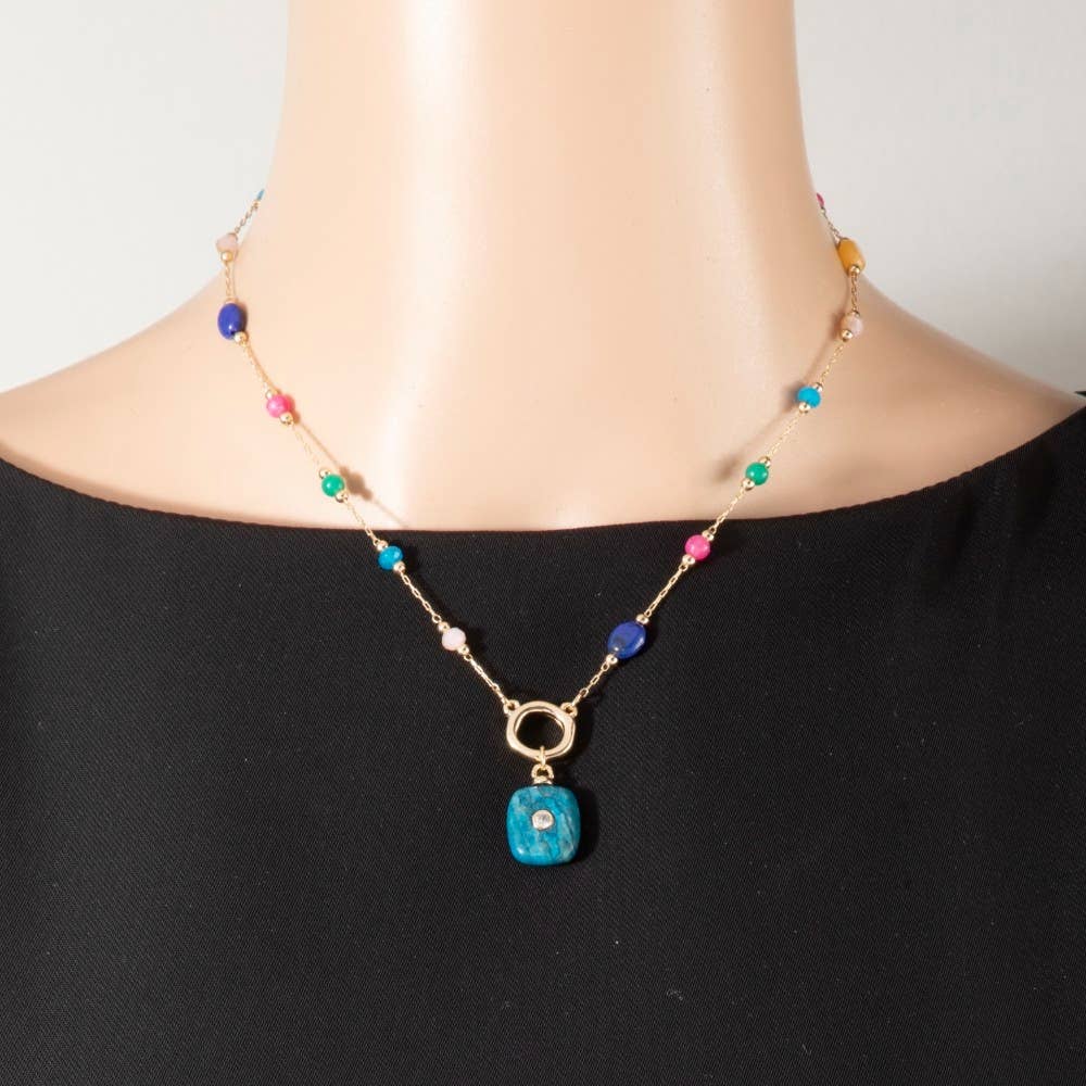 Multicolor Stone Pendant Station Necklace