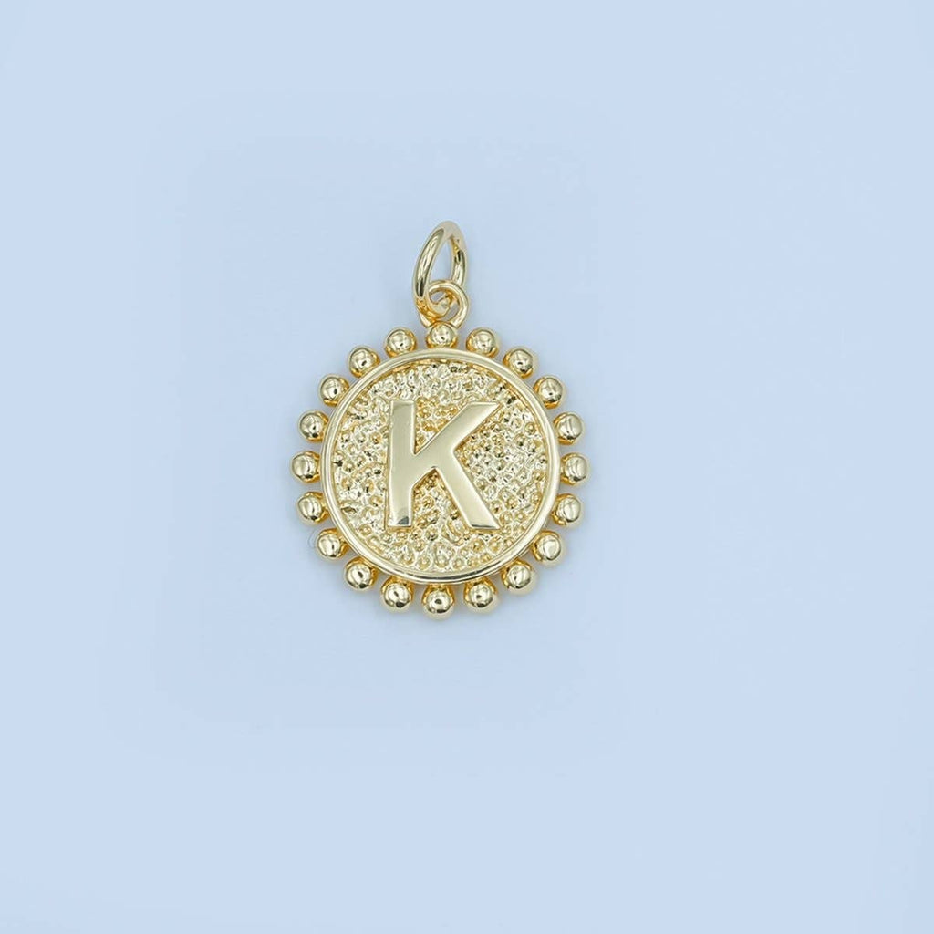 24K Gold Filled Initial Letter Geometric Dotted Round Charm | A292 - A304