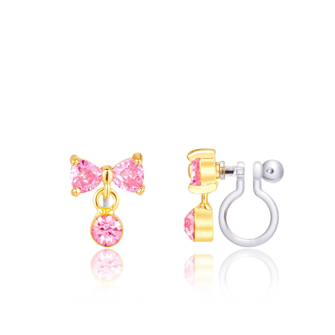 Little Luxe Drop CLIP ON Earrings | Bow with Pink CZ