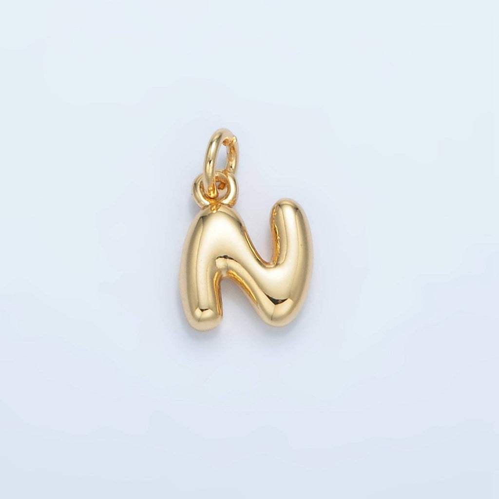 16K Gold Filled 10mm Initial Letter Chubby Balloon Mini Charm | A1591 - A1603