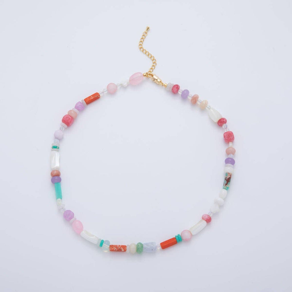 18K Gold Filled Splashed Earth & Sky Toned Color Colorful Gemstone Chain Rondelle Bead Necklace 17.3 Inch with Extender | WA3302 - WA3315