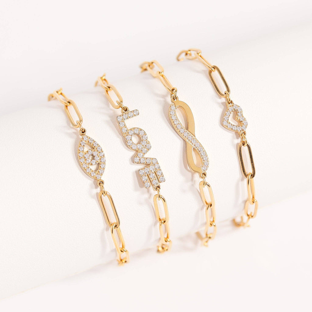 18K Gold PVD Stainless Steel "Heart" Paperclip Bracelet