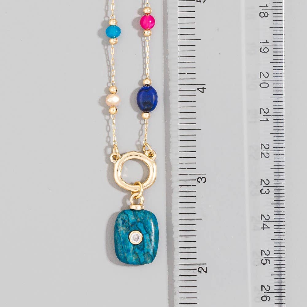 Multicolor Stone Pendant Station Necklace