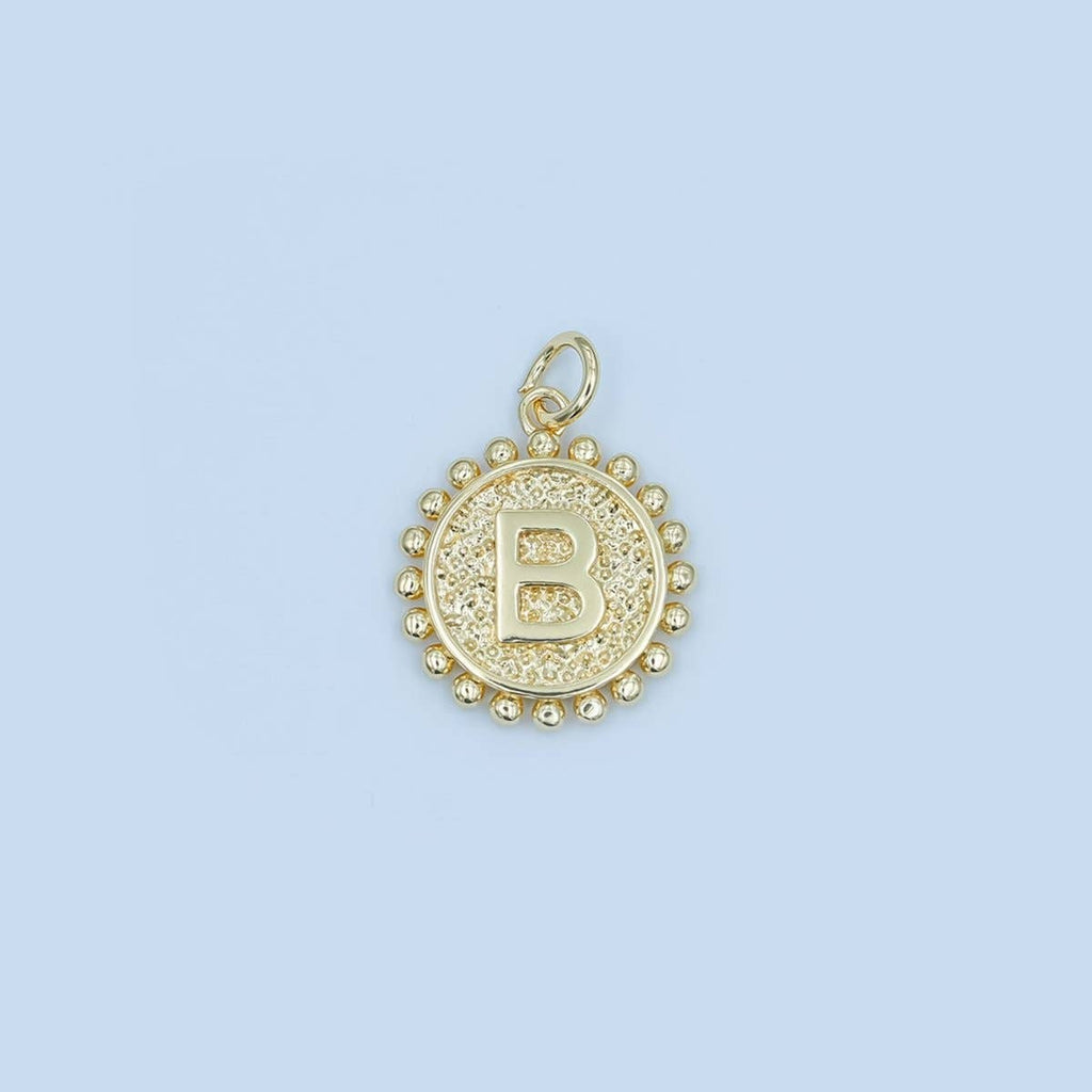 24K Gold Filled Initial Letter Geometric Dotted Round Charm | A292 - A304