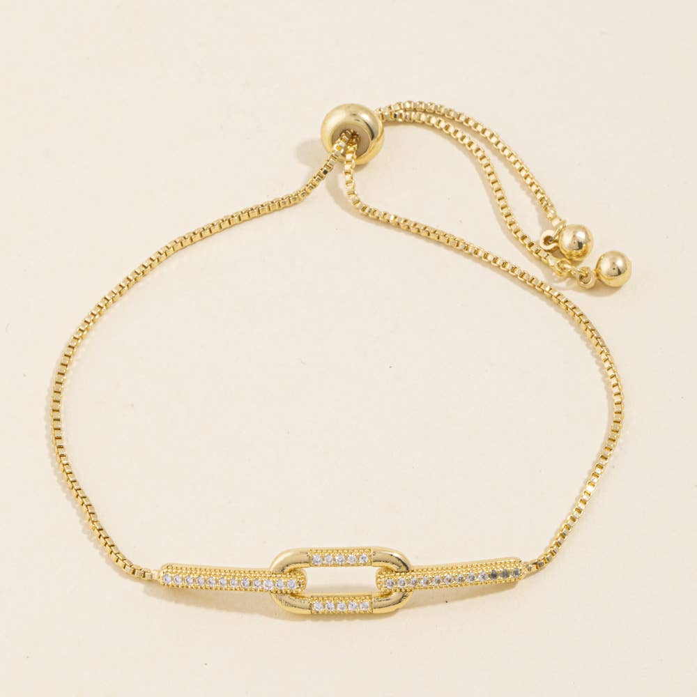 Interlocked Pave Link Box Chain Bolo Bracelet