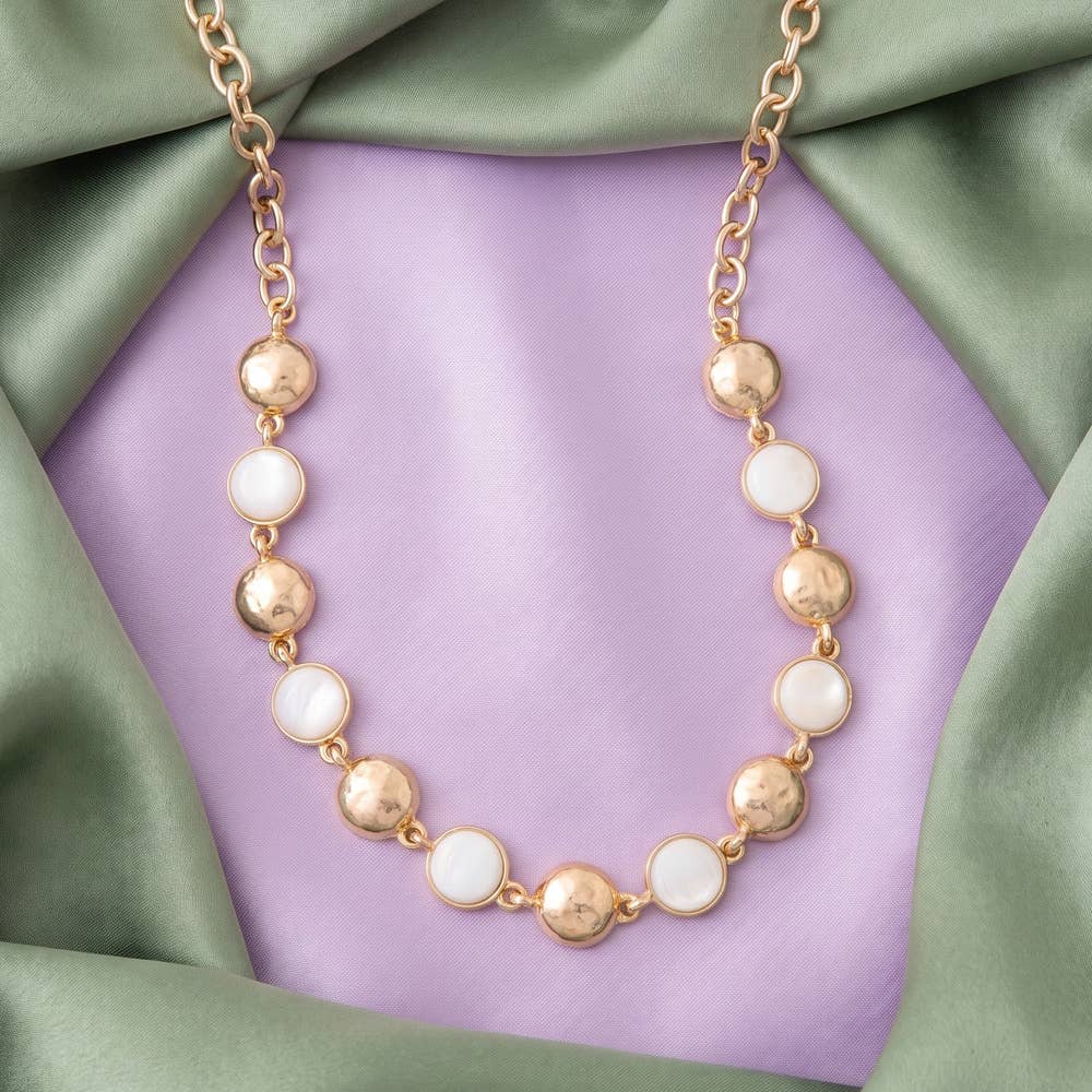 Mother Of Pearl And Hammered Dome Necklace