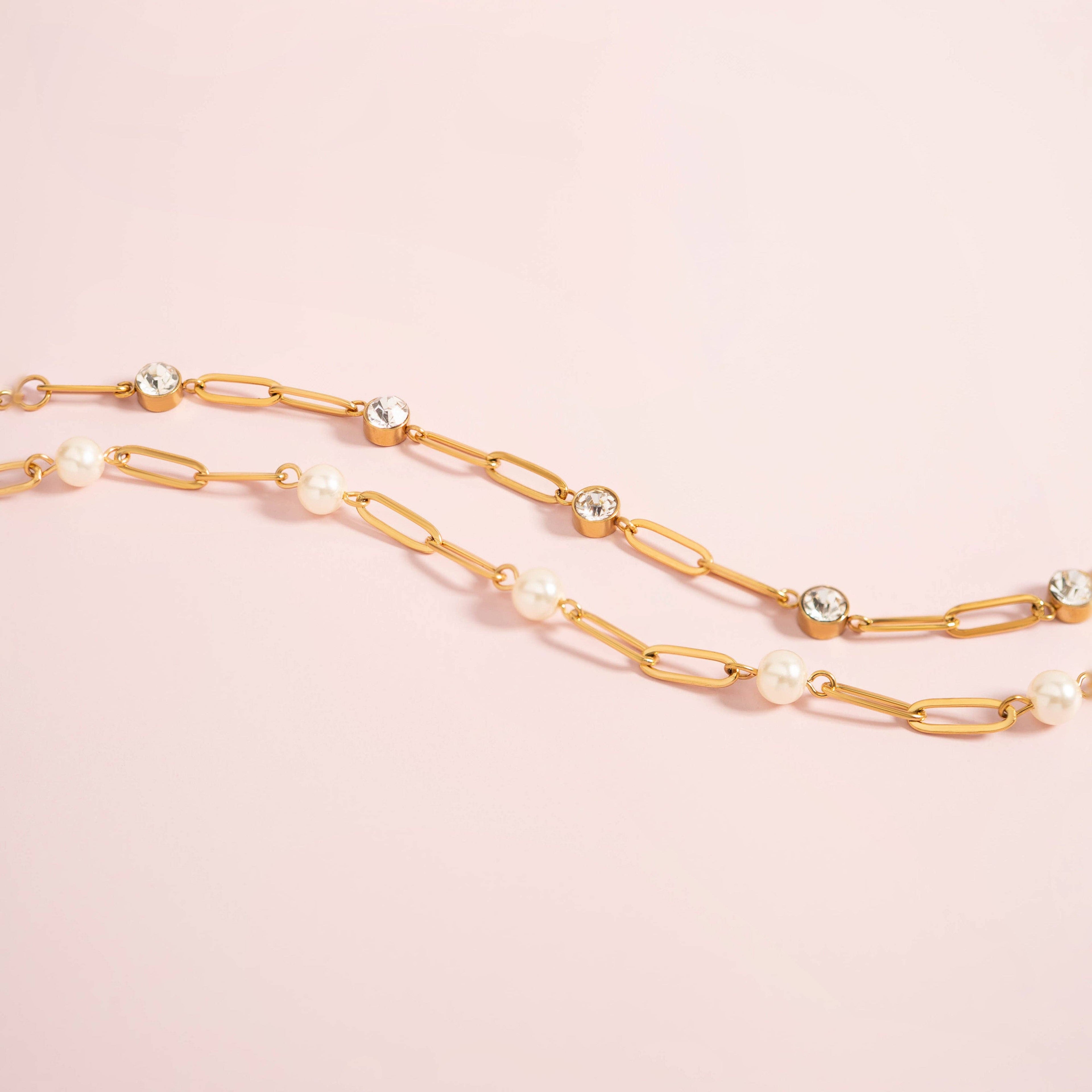 18K Gold PVD Station Stone Stone Paperclip Chain Bracelet