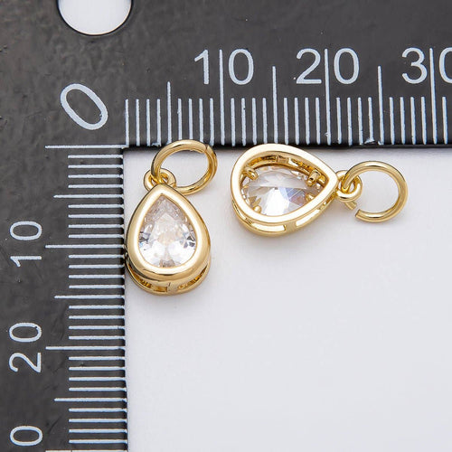 16K Gold Filled 12.5mm Clear Teardrop CZ Bezel Charm | Charms-00471