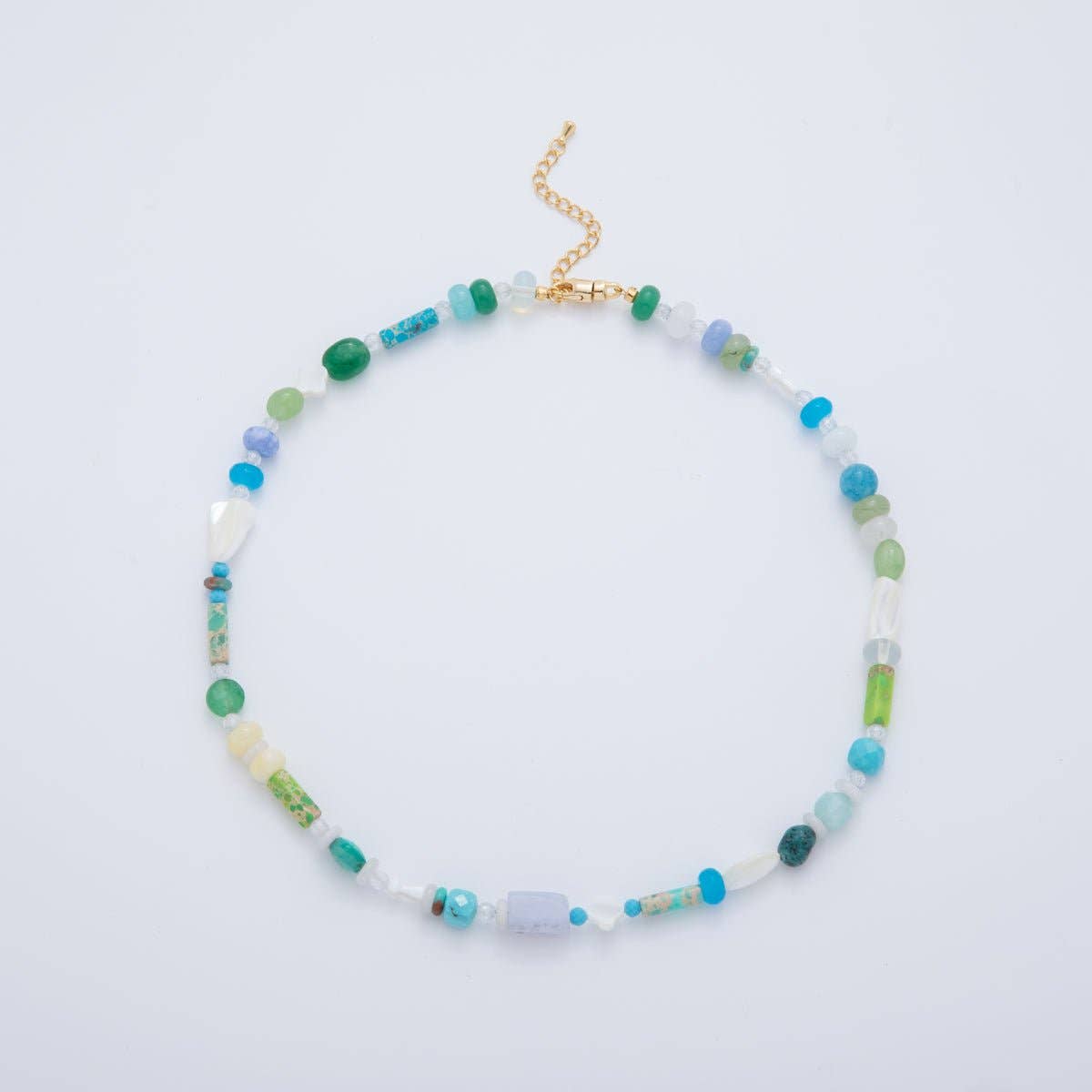18K Gold Filled Splashed Earth & Sky Toned Color Colorful Gemstone Chain Rondelle Bead Necklace 17.3 Inch with Extender | WA3302 - WA3315