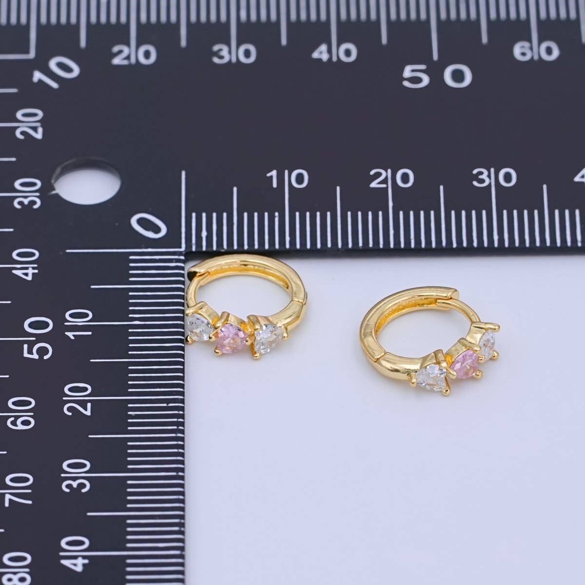 24K Gold Filled 11.5mm Clear Pink CZ Heart Cartilage Huggie Earrings | T294
