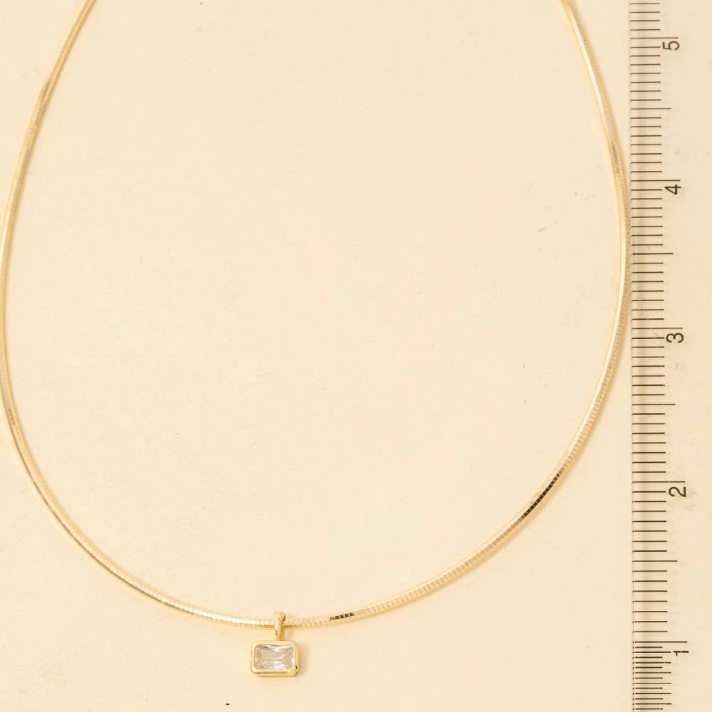 Gold Dipped Cz Baguette Pendant Choker Necklace