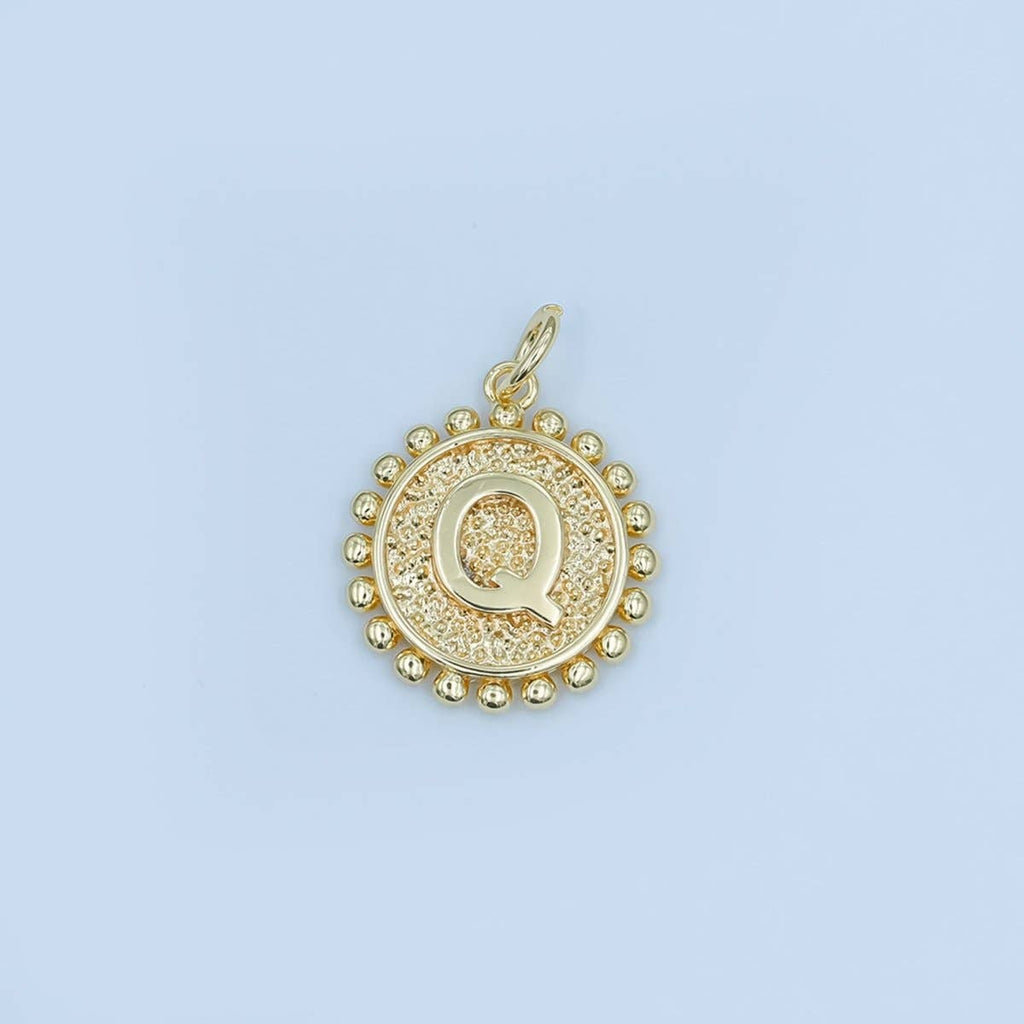 24K Gold Filled Initial Letter Geometric Dotted Round Charm | A292 - A304