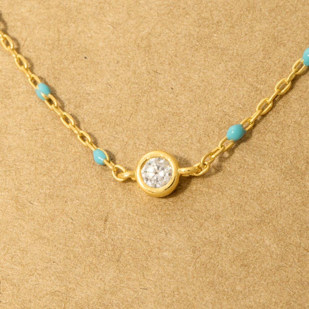 Gold Dipped Cz Pendant Enamel Accent Necklace