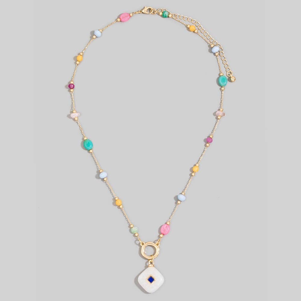 Multicolor Stone Pendant Station Necklace