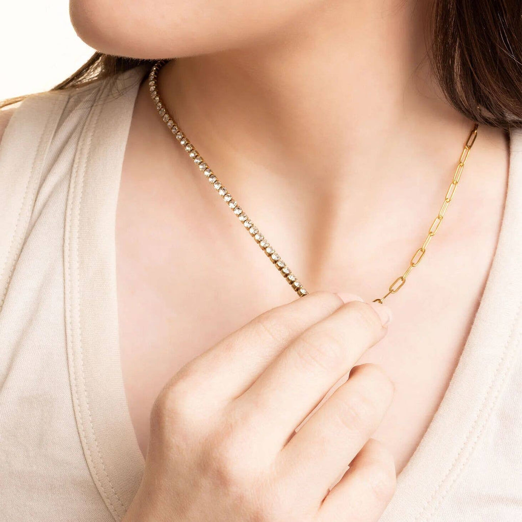 Paperclip Tennis Chain Split Necklace