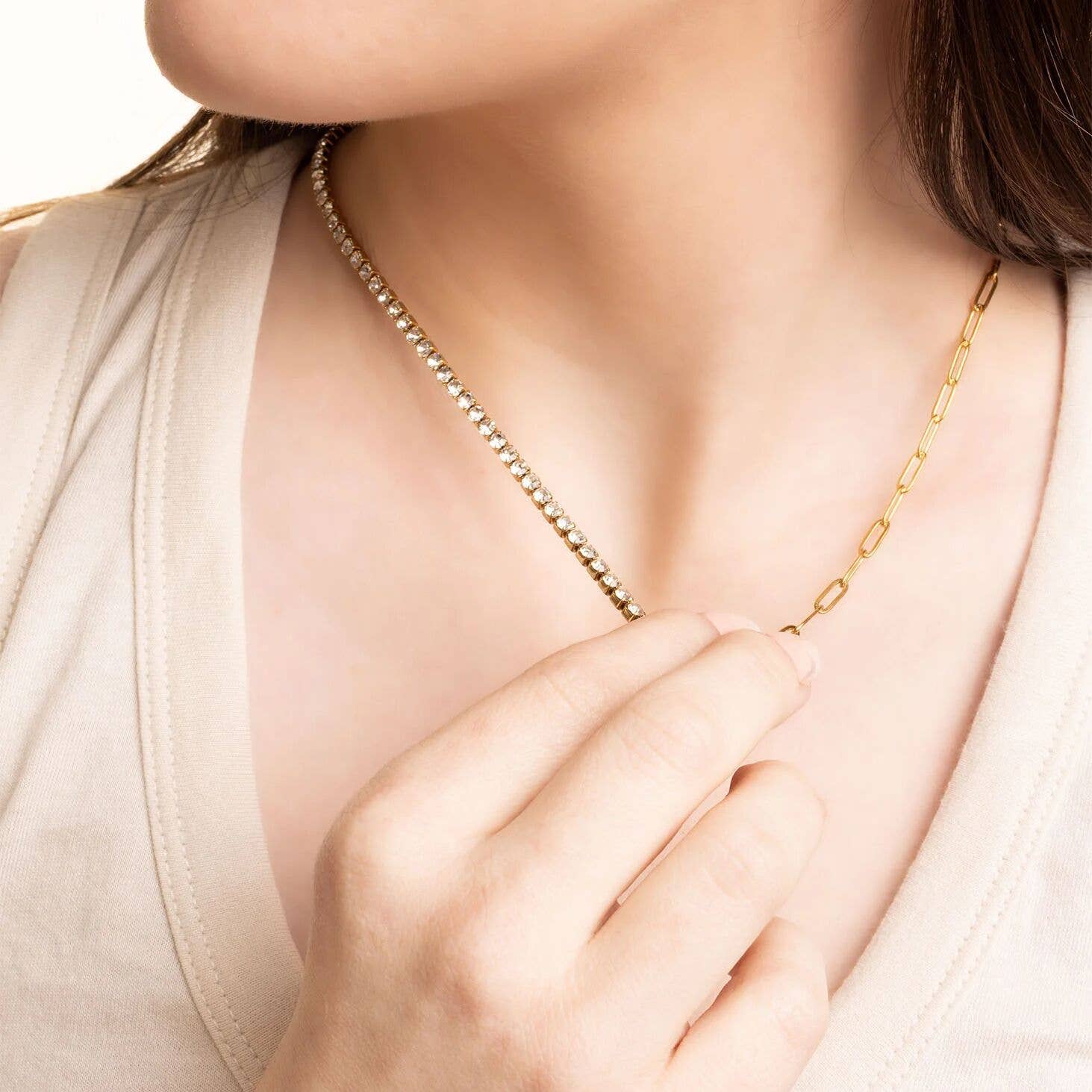 Paperclip Tennis Chain Split Necklace