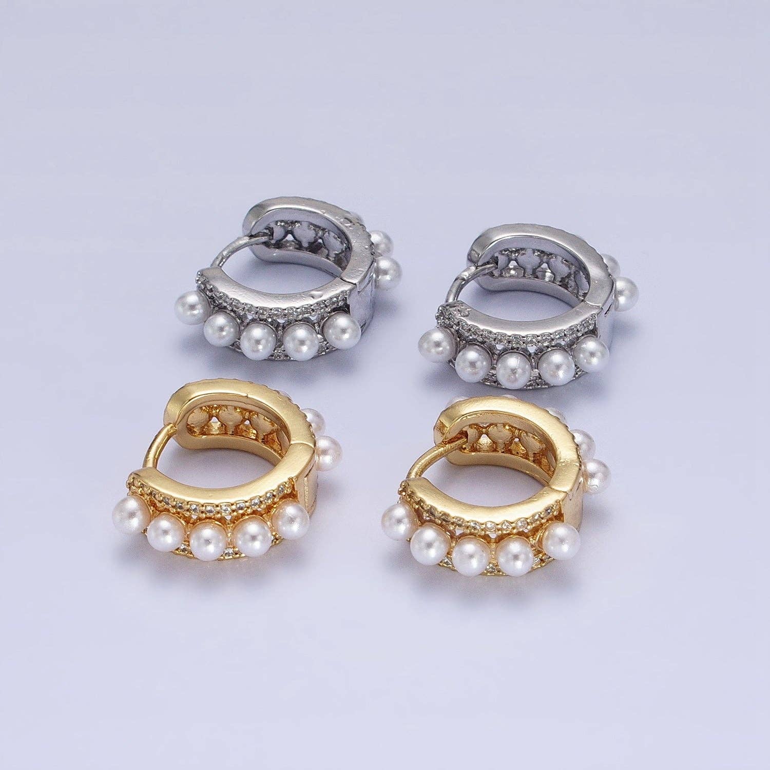 Gold Filled Pearl Hoop Huggie Earrings AB176 AB725