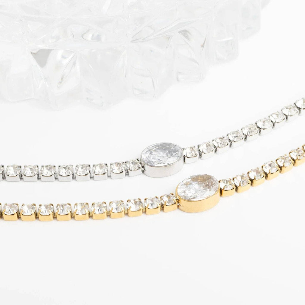 Oval Center Stone Tennis Chain Bracelet