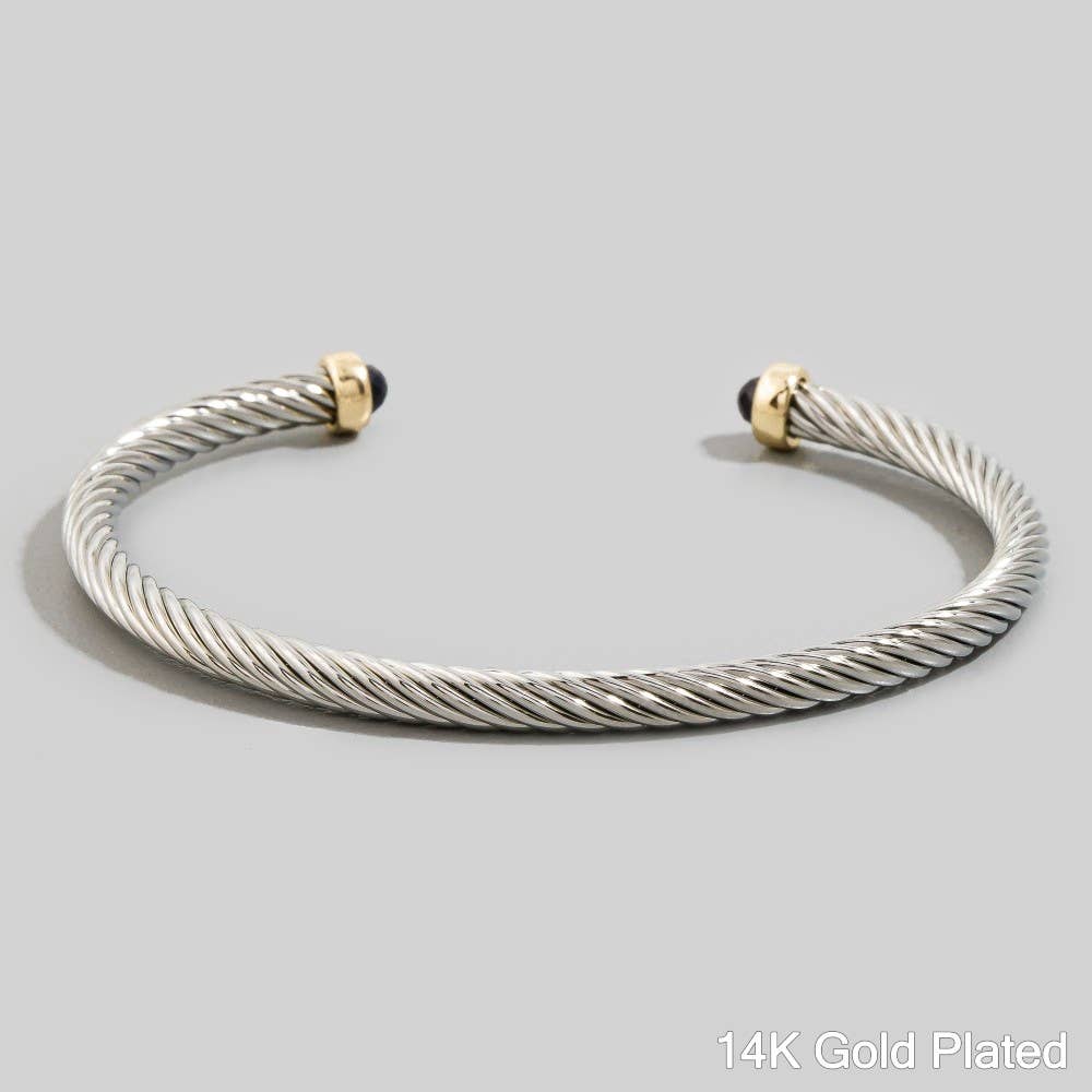 Gold Dipped Faceted Stone Ends Twisted Cuff Bracelet