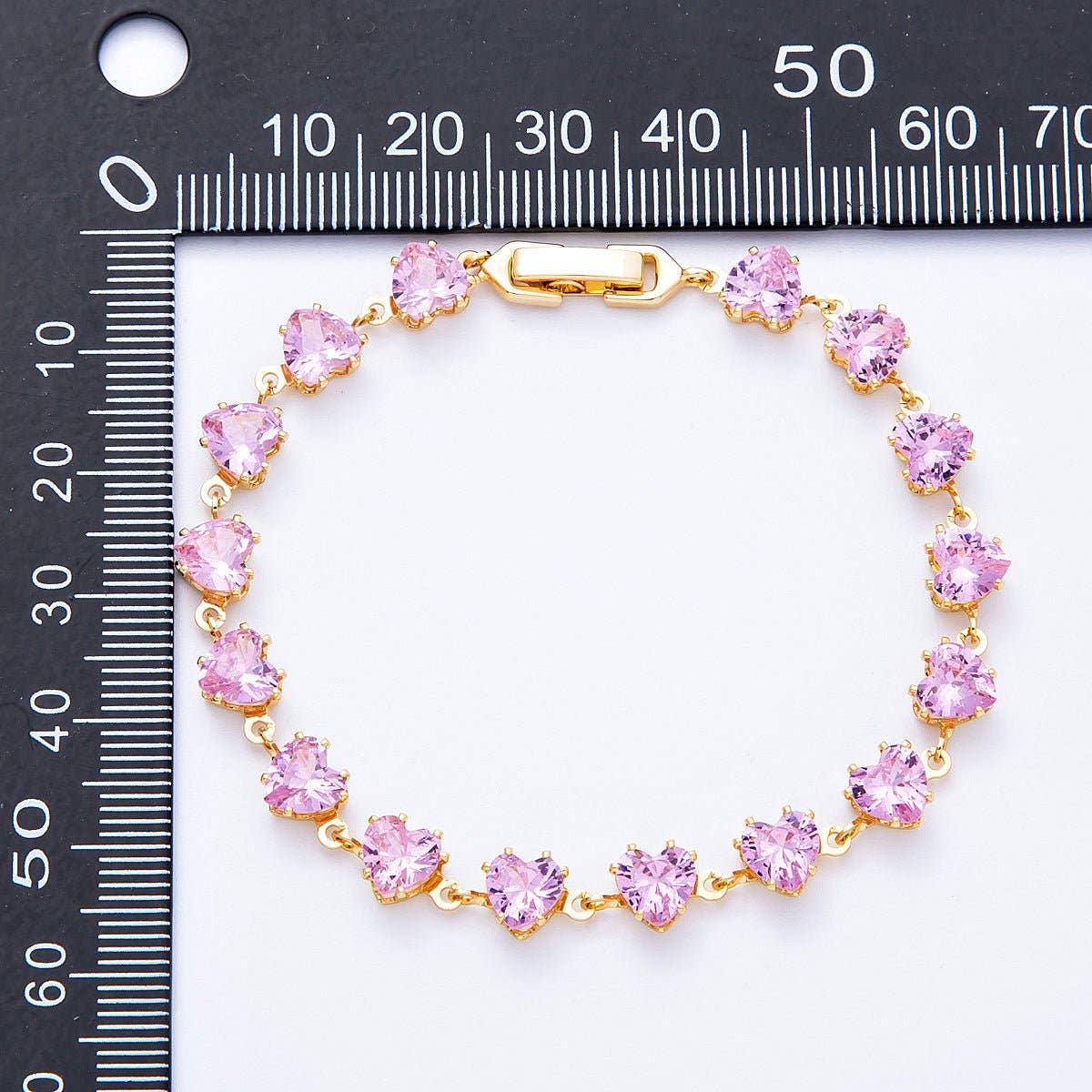 18K Gold Filled 7mm Clear, Pink CZ Heart Tennis Chain 7 Inch Bracelet | WA-04216 WA-04217