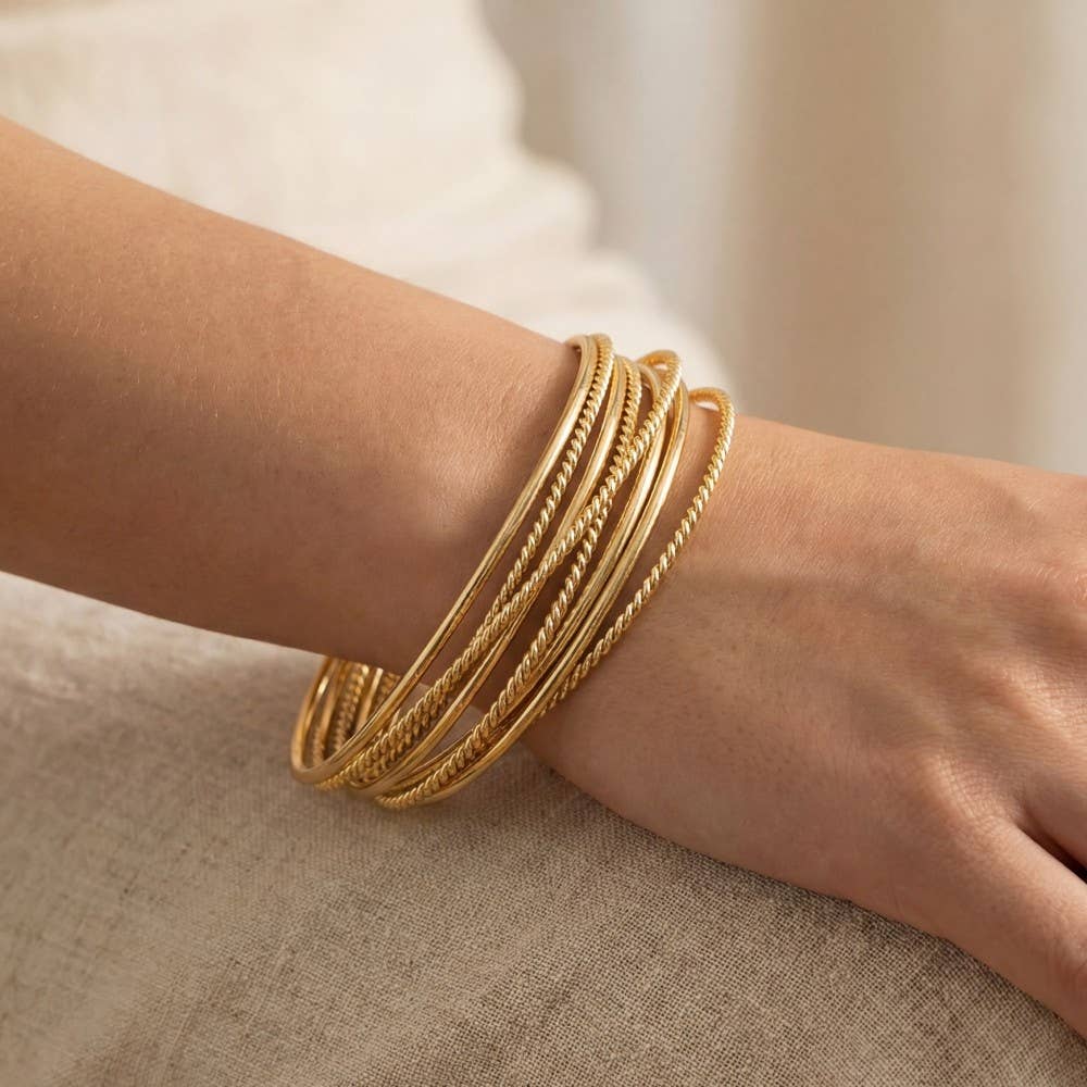 Mixed Dainty Metallic Bangle Bracelets Set