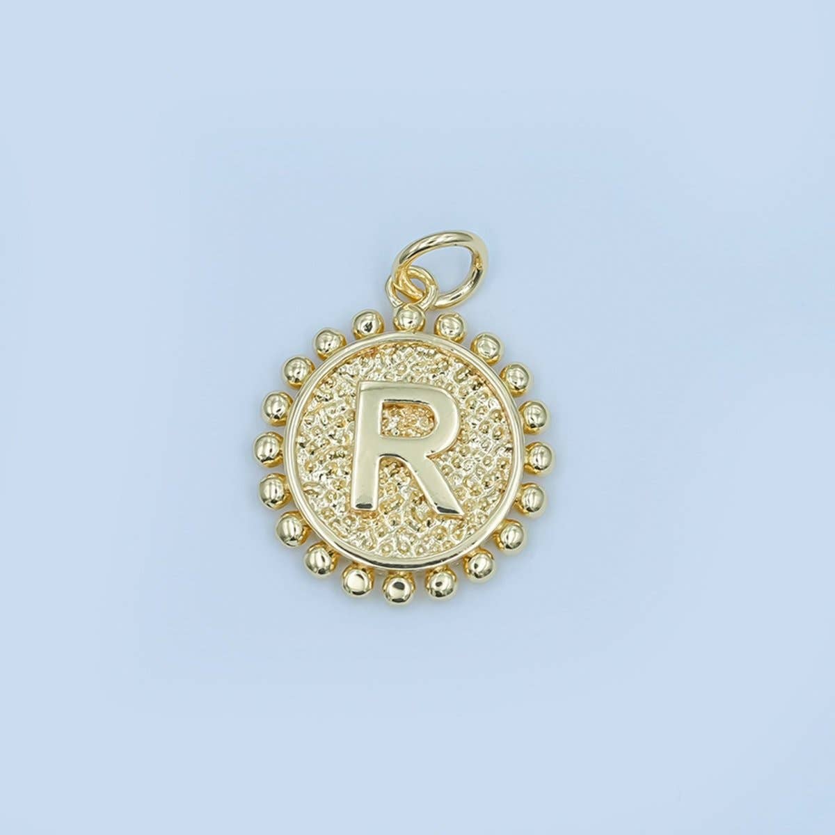 24K Gold Filled Initial Letter Geometric Dotted Round Charm | A292 - A304