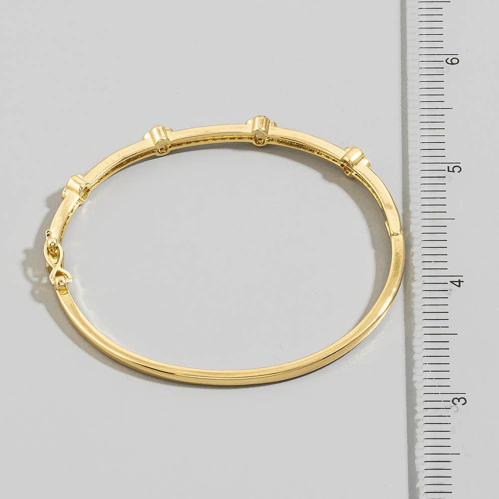 Gold Dipped Cz Pave Clover Station Bangle Bracelet
