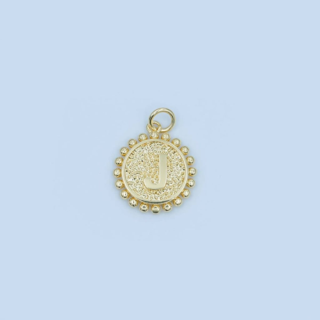 24K Gold Filled Initial Letter Geometric Dotted Round Charm | A292 - A304