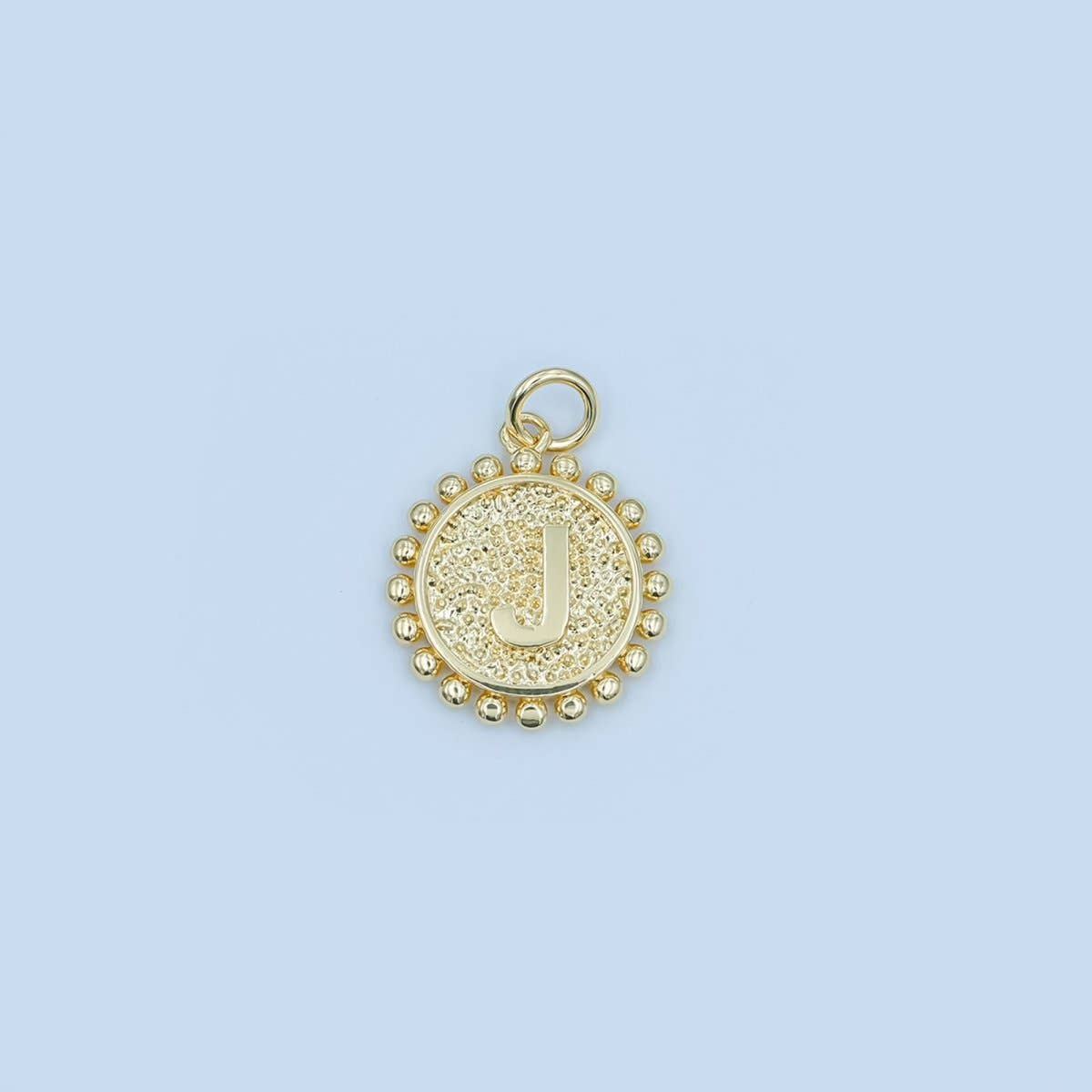 24K Gold Filled Initial Letter Geometric Dotted Round Charm | A292 - A304