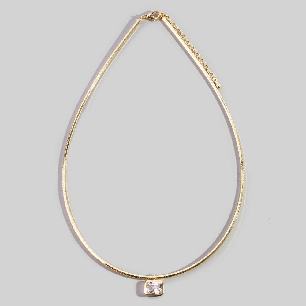 Herringbone Chain Baguette Cz Pendant Necklace