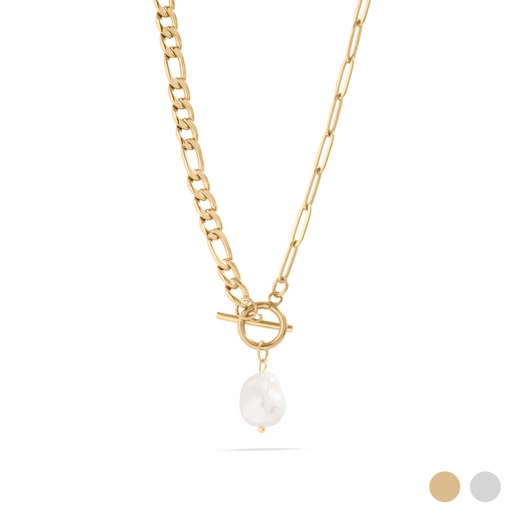 18K Gold PVD Toggle Clasp Freshwater Pearl Charm Necklace