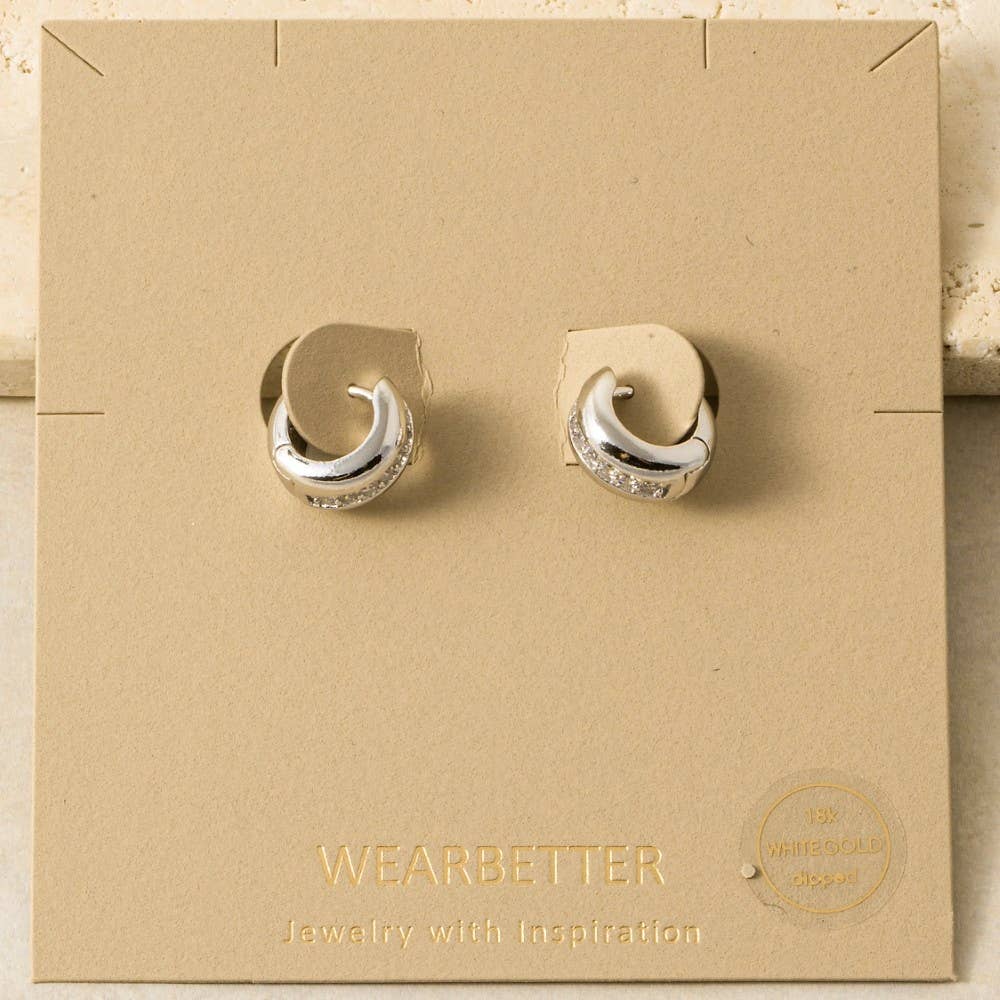 Gold Dipped Cz Pave Mini Hinge Hoop Earrings