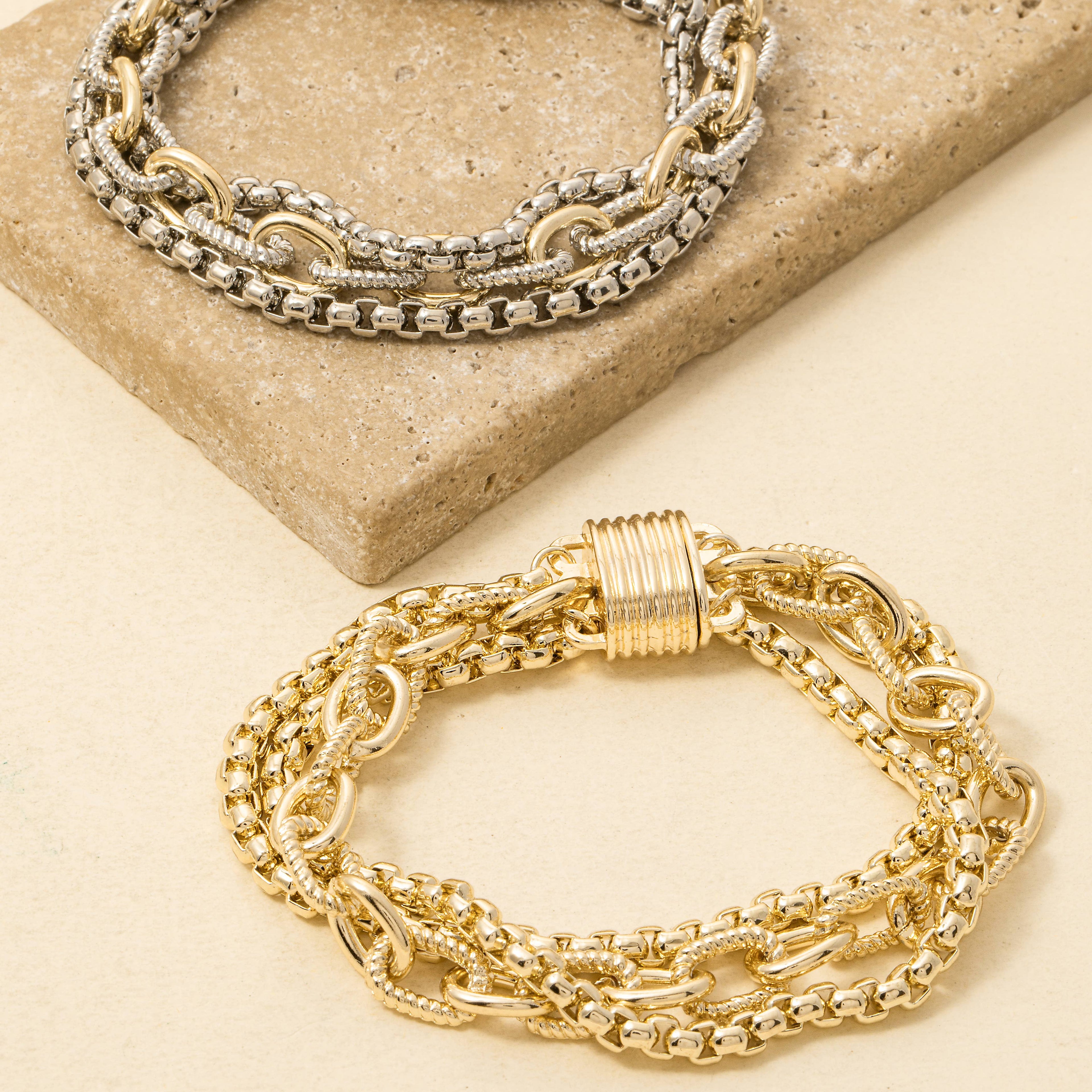 Assorted Chains Magnetic Lock Gold Plated Bracelet