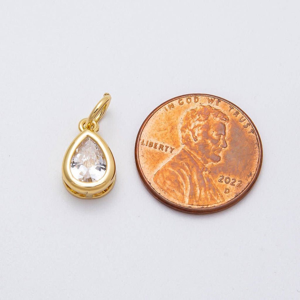 16K Gold Filled 12.5mm Clear Teardrop CZ Bezel Charm | Charms-00471