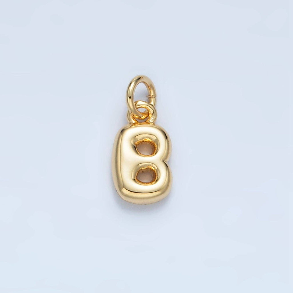 16K Gold Filled 10mm Initial Letter Chubby Balloon Mini Charm | A1591 - A1603